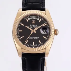Day-Date 40 Black Dial in Rose Gold on Leather Strap