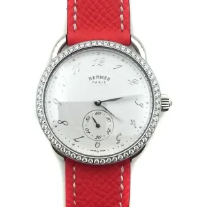 Arceau Petite Steel with Diamond Bezel on Vermilion Epsom Leather Strap