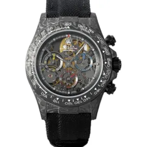 DIW Daytona Skeleton Dial in Carbon on Black Nylon Strap