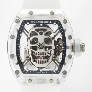 RM52-01 White Transparent Tourbillon MSF Best Edition Skull Dial on White Rubber Strap